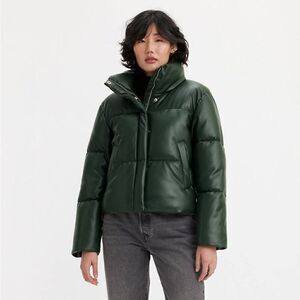 Levi Strauss Faux Leather Stand Collar Puffer Jacket, Spruce Green Size XXL NWT